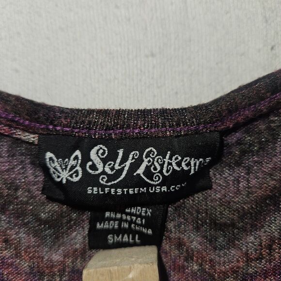 Self Esteem Sz SM Y2k Chevron Top Wide Sleeve Flowy Blouse Burgundy Neutral Boho - Picture 4 of 8